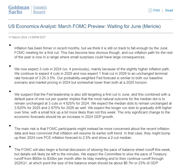 Goldman: Inflation has been firmer in recent months, but we think it is still on track to fall enough by the June FOMC meeting for a first cut. $Nasdaq Composit...
