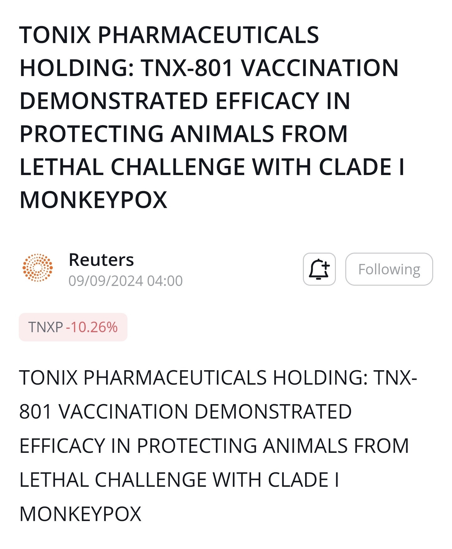 $Tonix Pharmaceuticals (TNXP.US)$