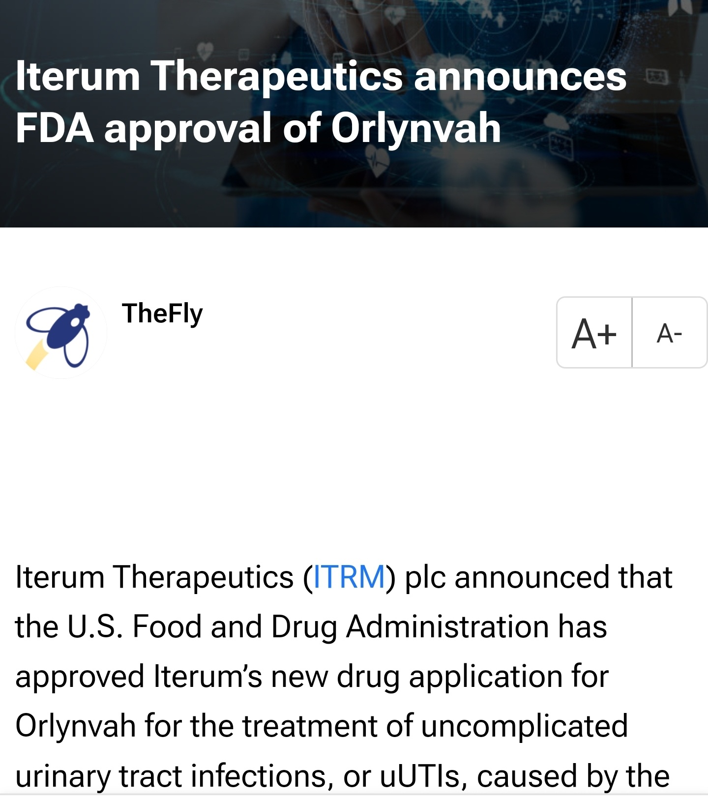 $Iterum Therapeutics (ITRM.US)$ This is one piece of good news, especially considering that for urinary tract infections, there aren't enough solutions...