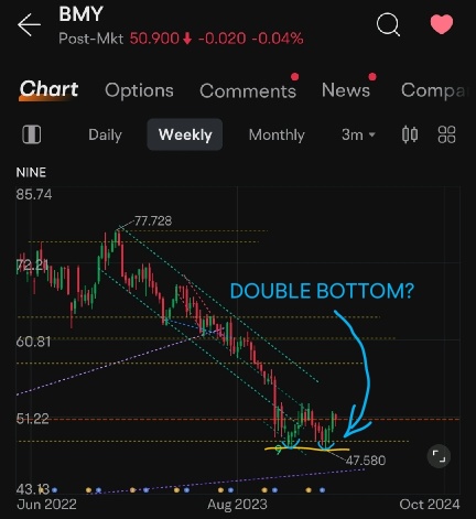 It is starting to look like a double bottom on the weekly candles.