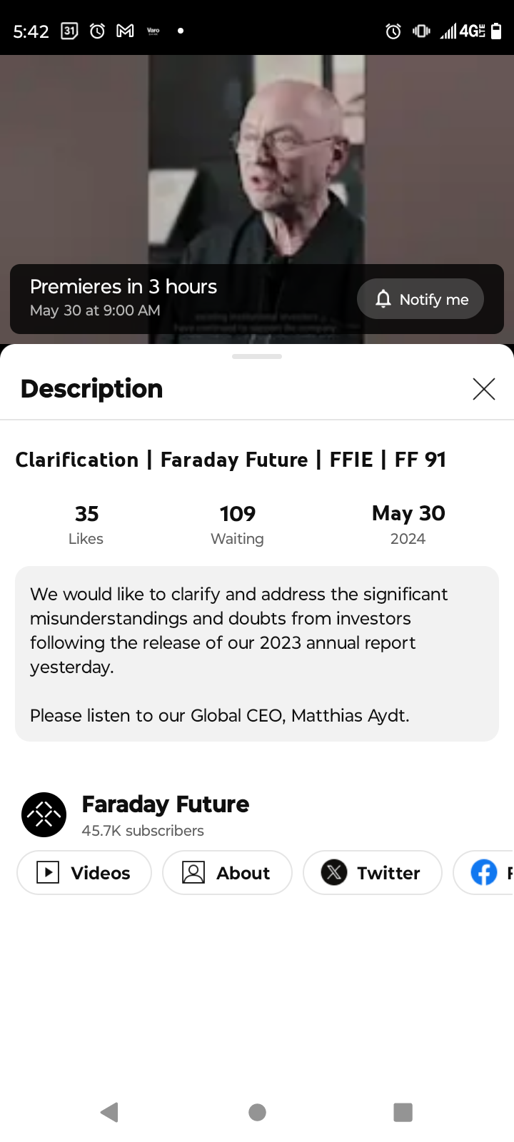 $Faraday Future Intelligent Electric Inc. (FFIE.US)$首席執行官將發布澄清視頻，以澄清和解決昨日發布 2023 年報後投資者的重大誤解和疑慮。