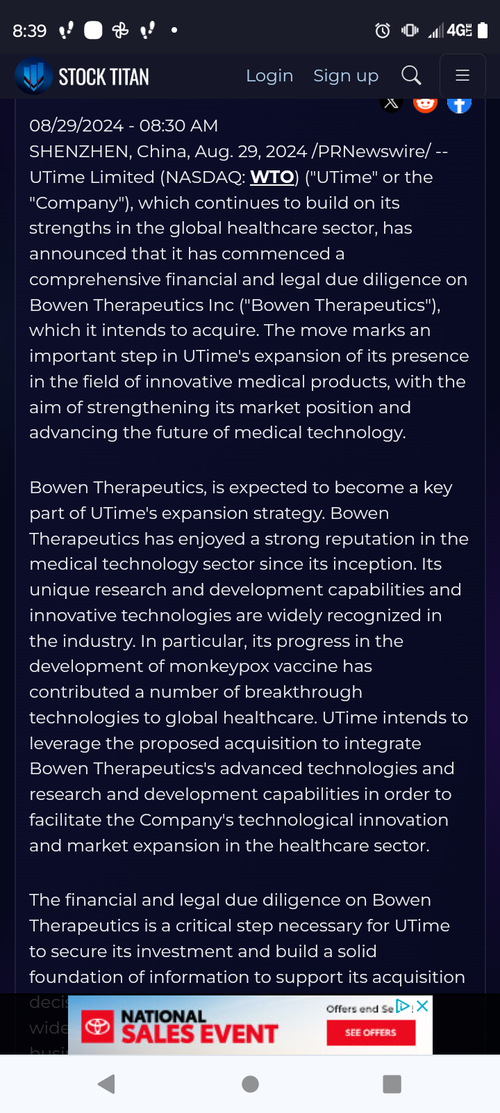 $Utime (WTO.US)$ news might provide a little boost 🤷