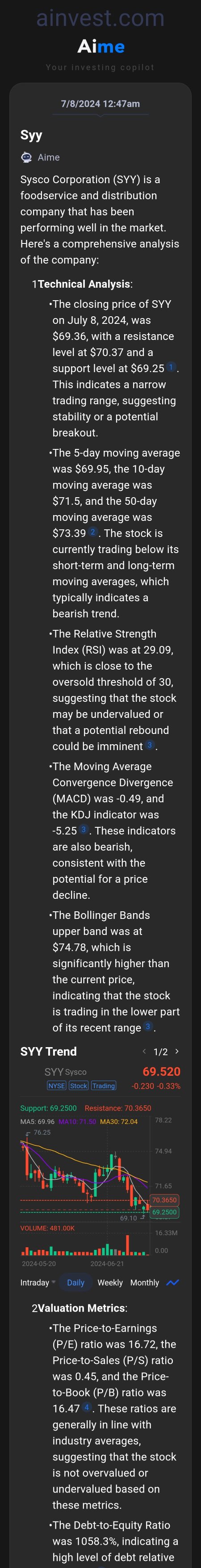 Sysco AI Invest analysis