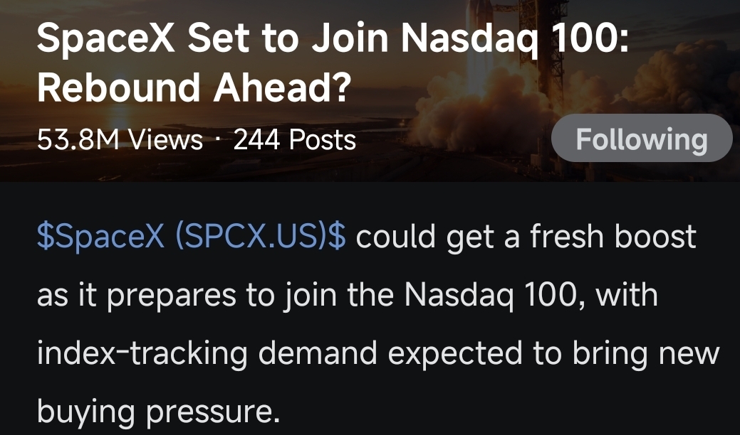 SpaceX to join Nasdaq 100 tomorrow, July 7th