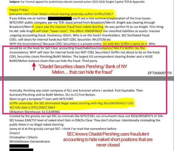 在Epstein文件中提到對遊戲驛站的非法裸賣空行爲。Citadel的肯·格里芬被指爲幕後主使。