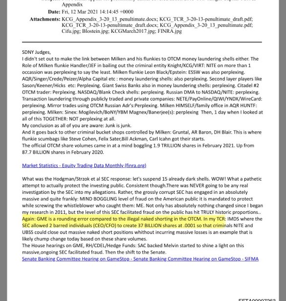 在Epstein文件中提到對遊戲驛站的非法裸賣空行爲。Citadel的肯·格里芬被指爲幕後主使。