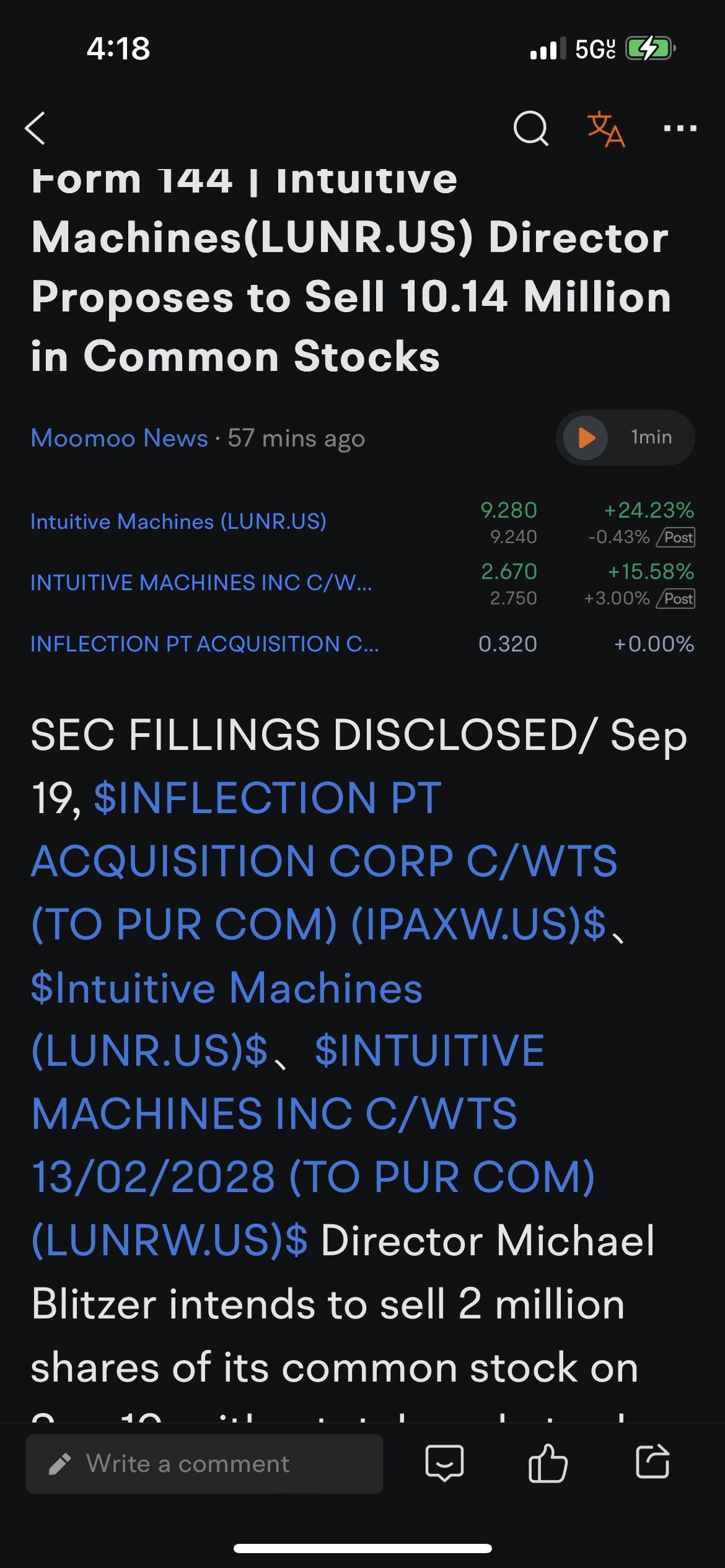 $Intuitive Machines (LUNR.US)$