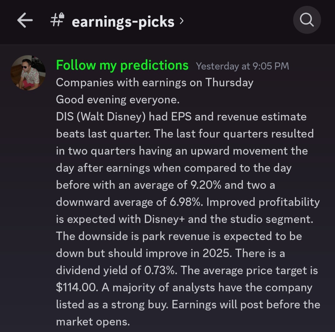 9th consecutive earnings pick winner