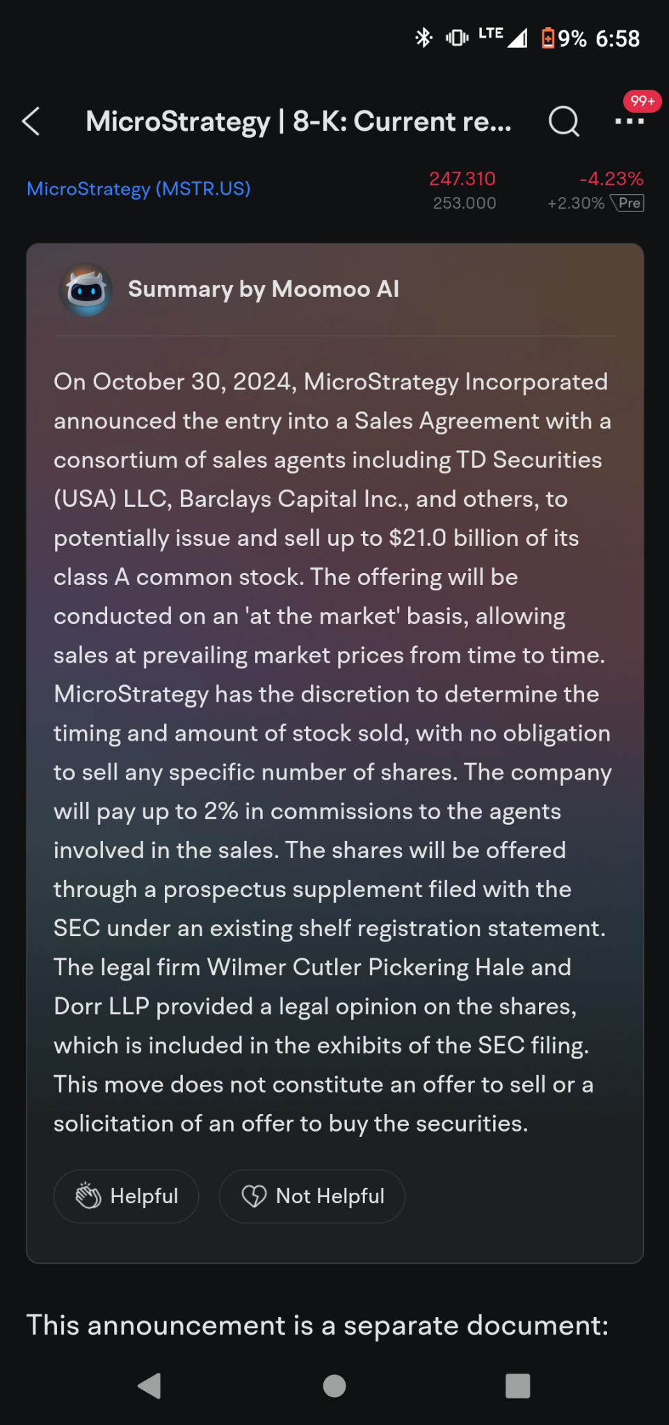 $MicroStrategy (MSTR.US)$ and your dilution begins 🤣