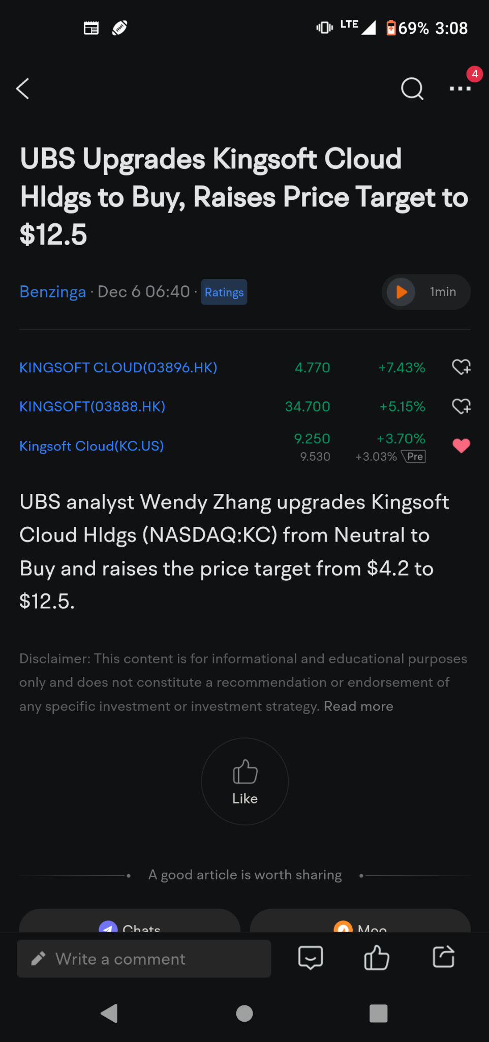 $キングソフト・クラウド・ホールディングス (KC.US)$👀👌 巨額の目標株価引き上げを買い評価で  $テスラ (TSLA.US)$$エヌビディア (NVDA.US)$$ソーファイ (SOFI.US)$