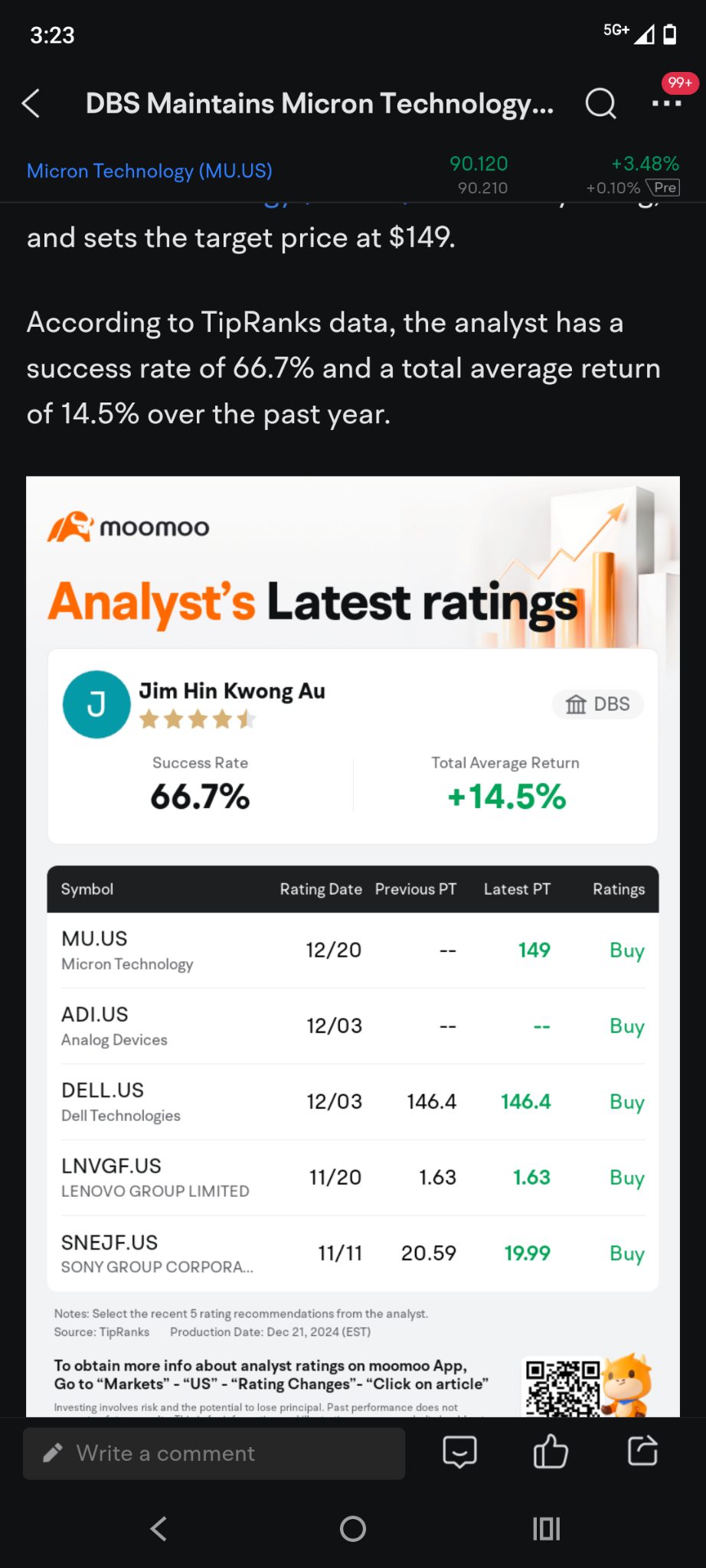 $美光科技 (MU.US)$ 我正在增加更多以供长期使用