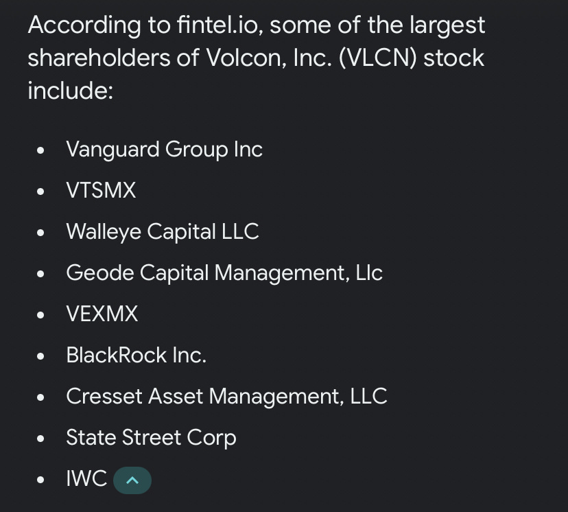 $Volcon (VLCN.US)$ it would be good to keep in mind that Vangard is in this and BlackRock.