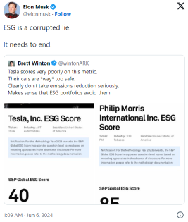 テスラの低い評価に困惑した後、イーロン・マスクは再びESGスコアの「腐敗した嘘」に反発する