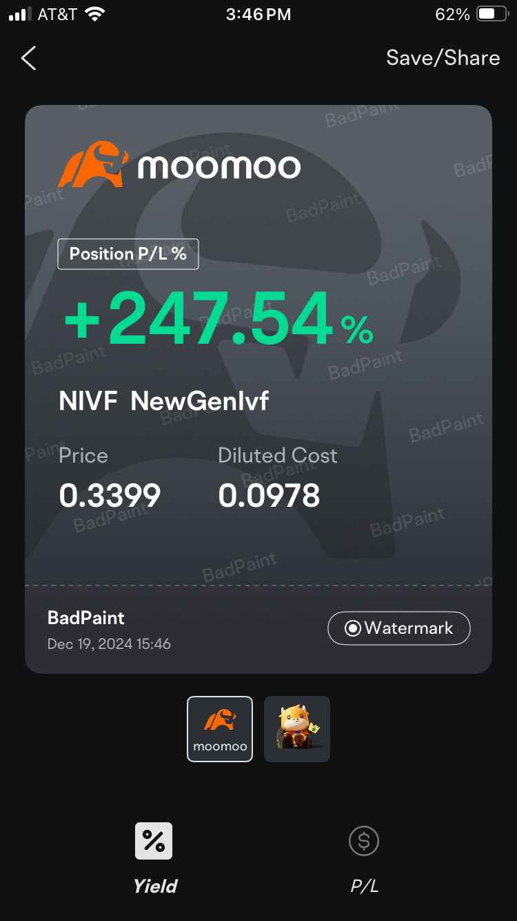 $NewGenIvf (NIVF.US)$ do your thing. ill be ok. [Cheers][Dollar][Cheers]