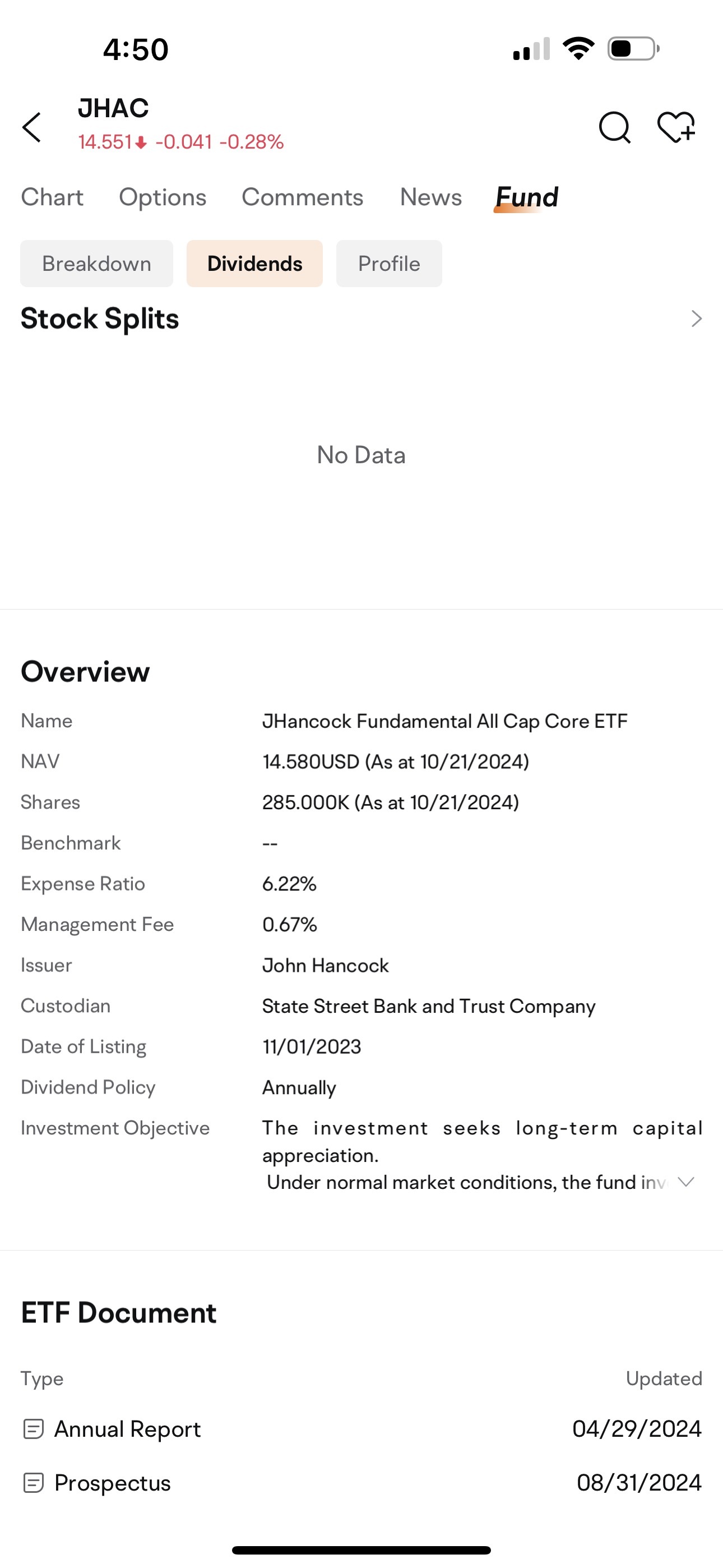 $JOHN HANCOCK FUNDAMENTAL ALL CAP CORE ETF (JHAC.US)$ この経費率は天文学的です。私のお金の6%の価値があるものを見たことがありません。人々のお金をここに入れる厚かましさ。これが資本主義の最高潮です。