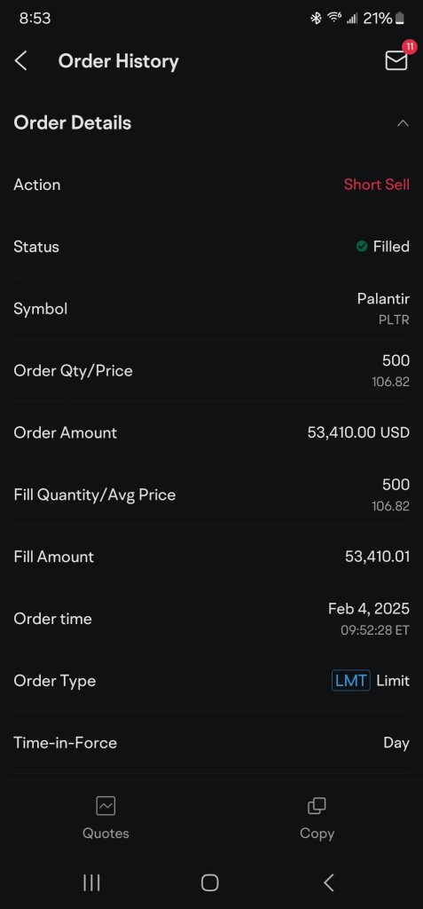 First short position filled. 106.82