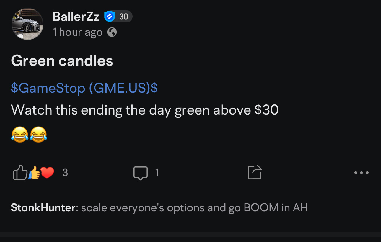$GameStop (GME.US)$ mark these words from an hour+ ago