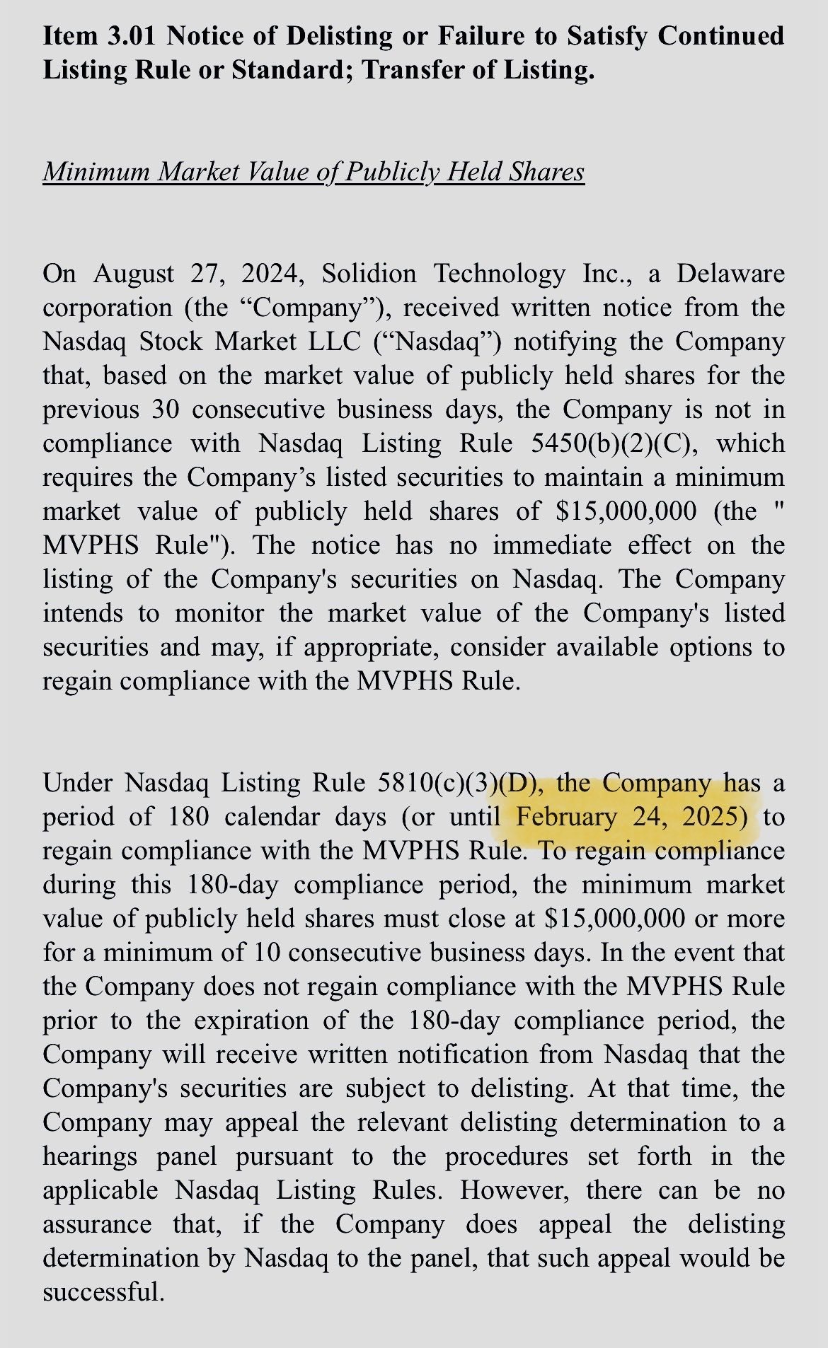 $Solidion Technology (STI.US)$ Solidion Technology: Got Notice of Delisting or Failure to Satisfy Continued Listing Rule or Standard From Nasdaq expectation Feb...