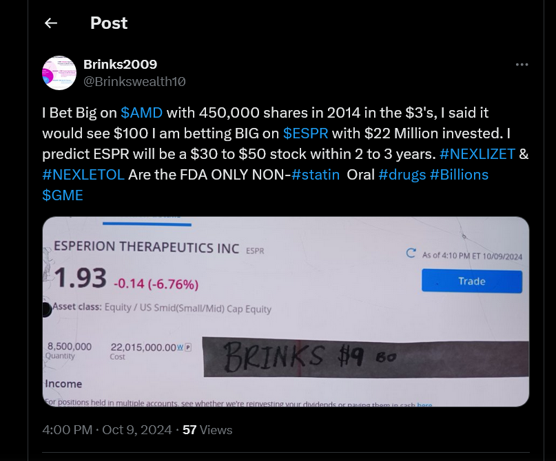 Esperion Set To Dominate Statin Alternative Drugs Sales Should Send This Stock Up 10x or More