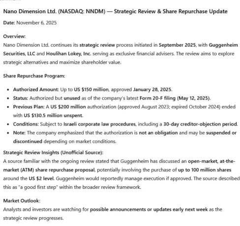週一NNDM股票可能爲投資者帶來巨大回報，據消息人士稱，大規模空頭擠壓，現金每股回購要約。