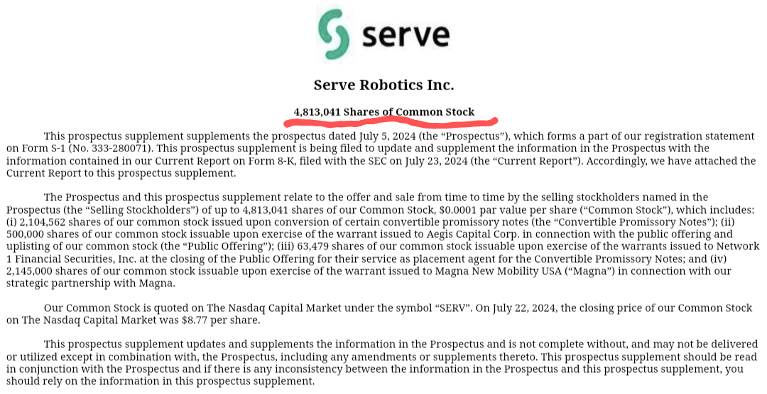 $Serve Robotics (SERV.US)$ 小心谨慎行事。所有单独发行，今天即可行使。