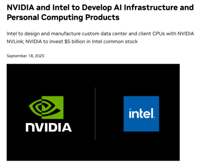 英偉達豪擲50億美元押注英特爾，以彌補其CPU短板並向AMD施壓