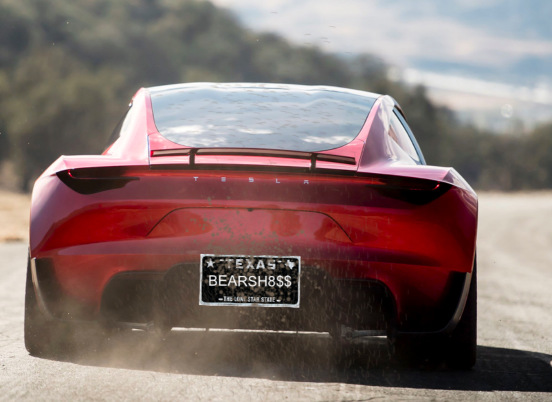 Tesla Roadster Says Bears Hate Money