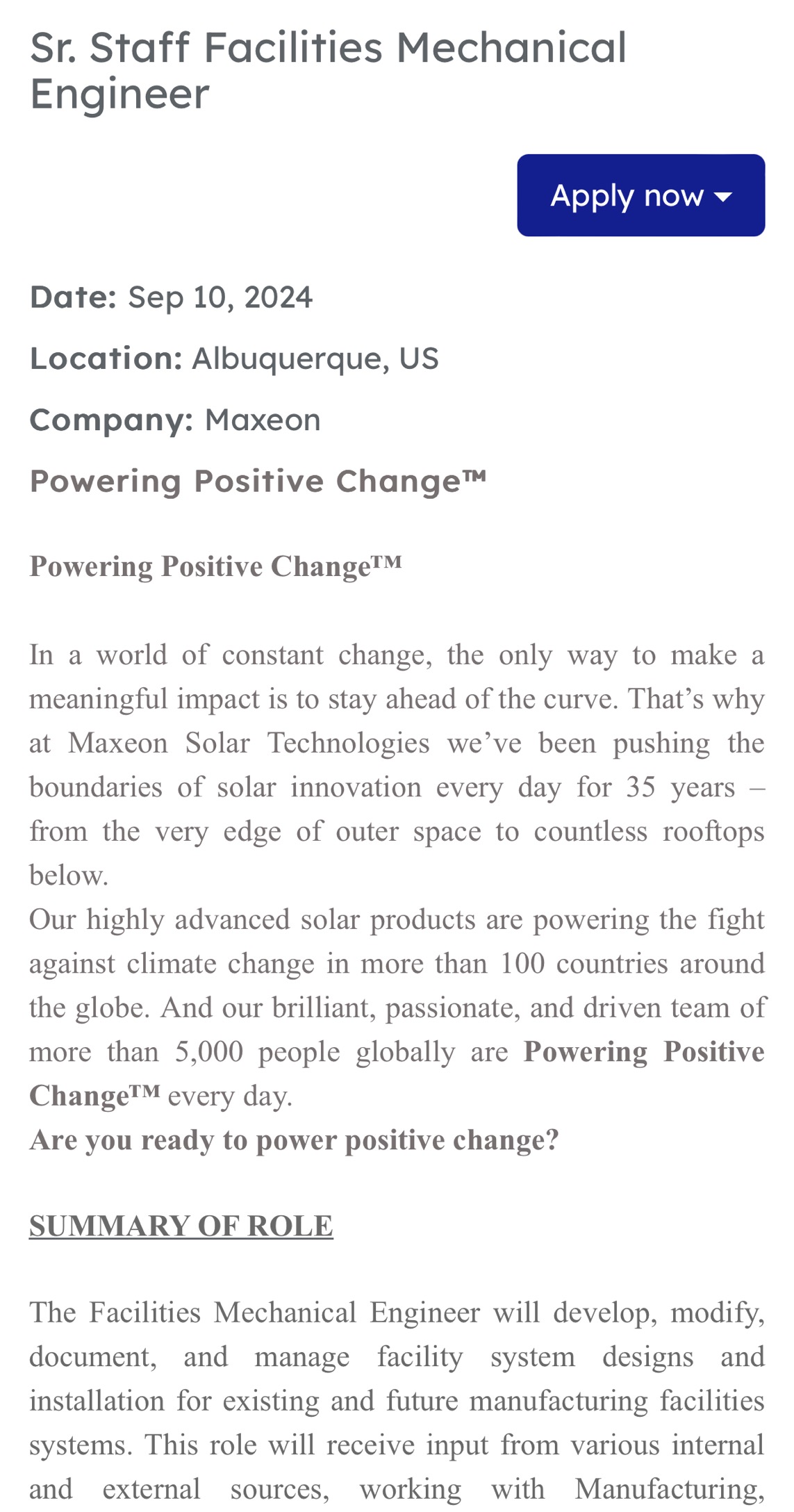 maxeon solar technologies 正在為新墨西哥州阿爾伯克基市的10億美元新工廠招聘人才！