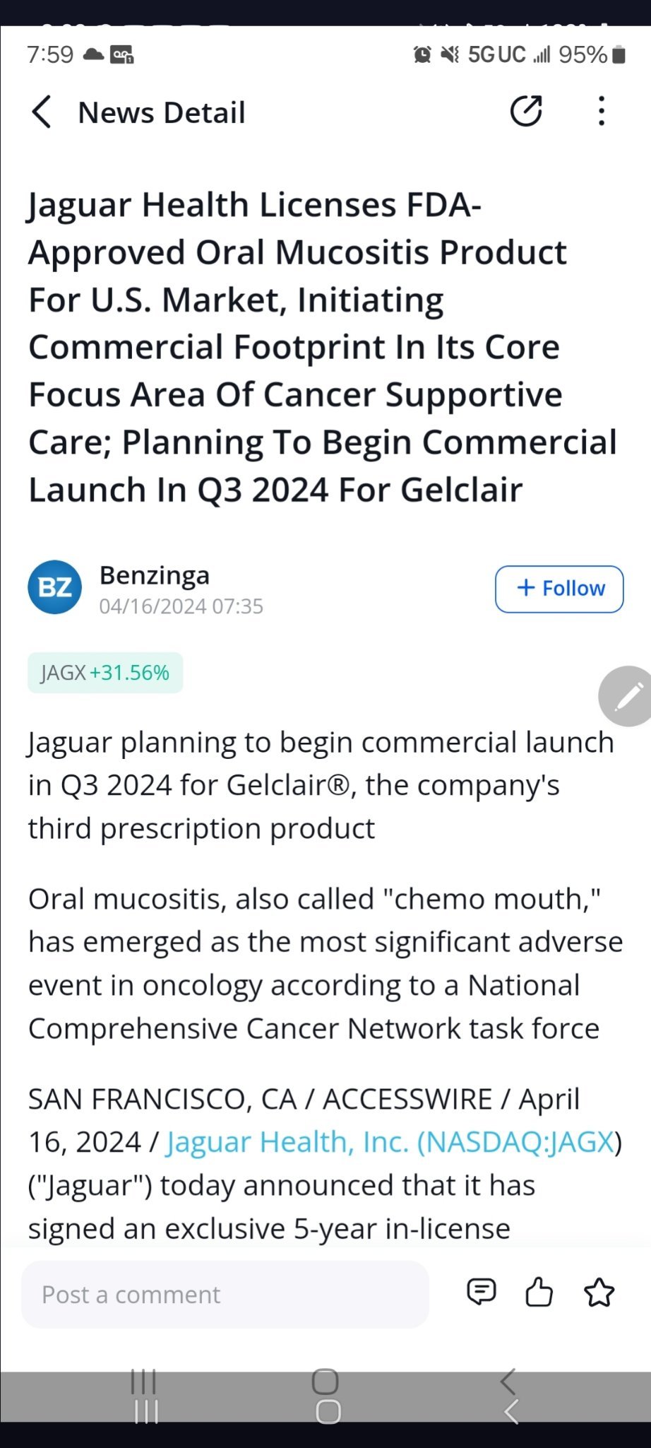 $Jaguar Health (JAGX.US)$