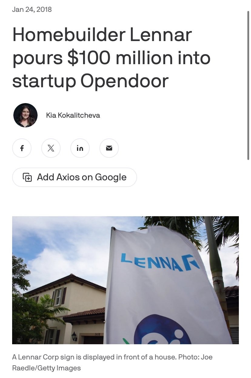 Opendoor Technologies (OPEN.US)$ 2018 年，Lennar 向$OPEN投资了1 ... - moomoo 社区