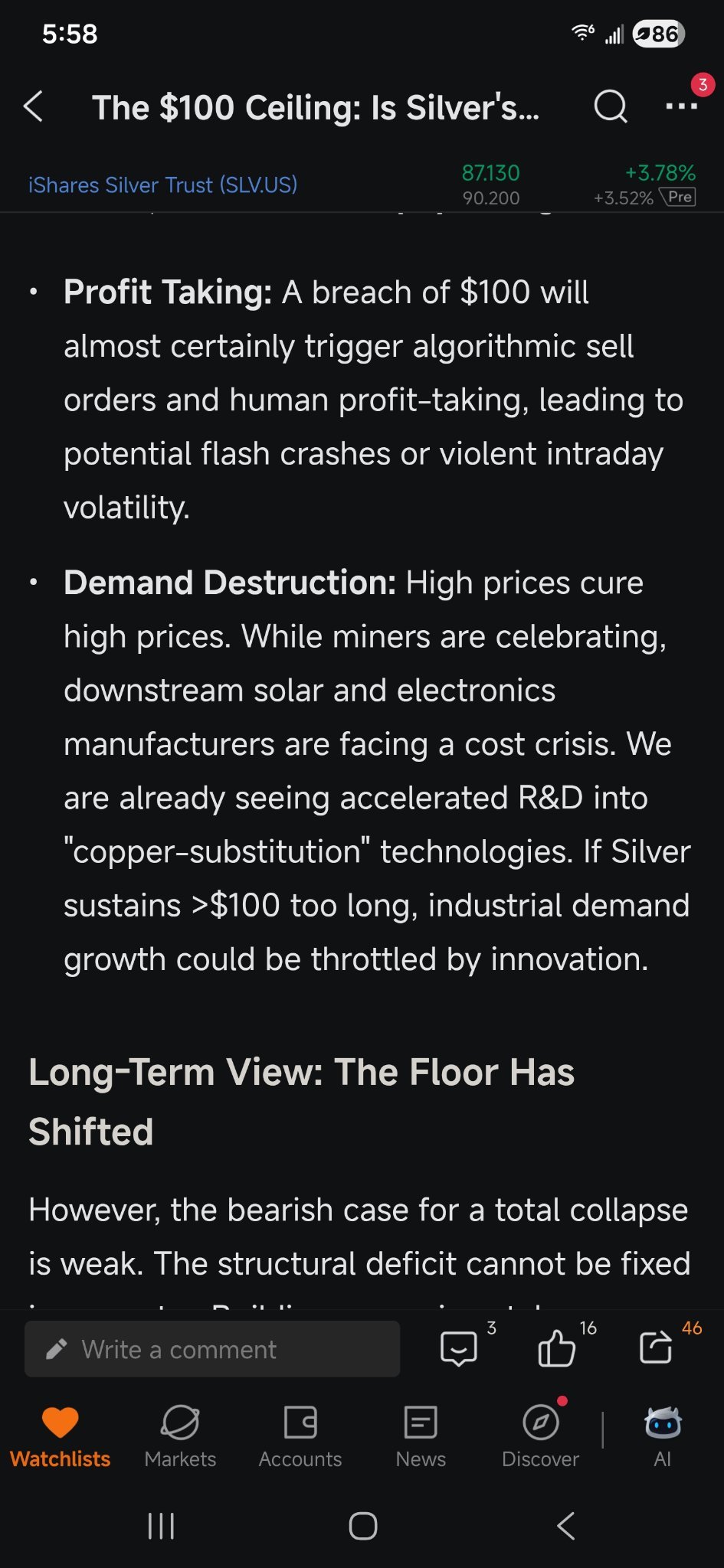 白银ETF-iShares (SLV.US)$ 我觉得它会跌破100，然后急剧下跌，可能到98.00，也可能97.00... - moomoo 社区