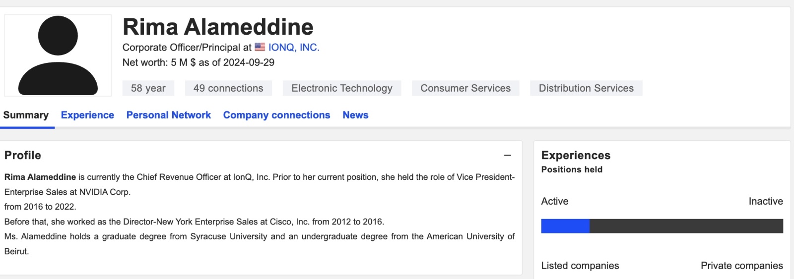 $IonQ Inc (IONQ.US)$ Rima Alameddine，IONQ的首席營業收入主管，曾是NVDA的企業銷售副總裁😃