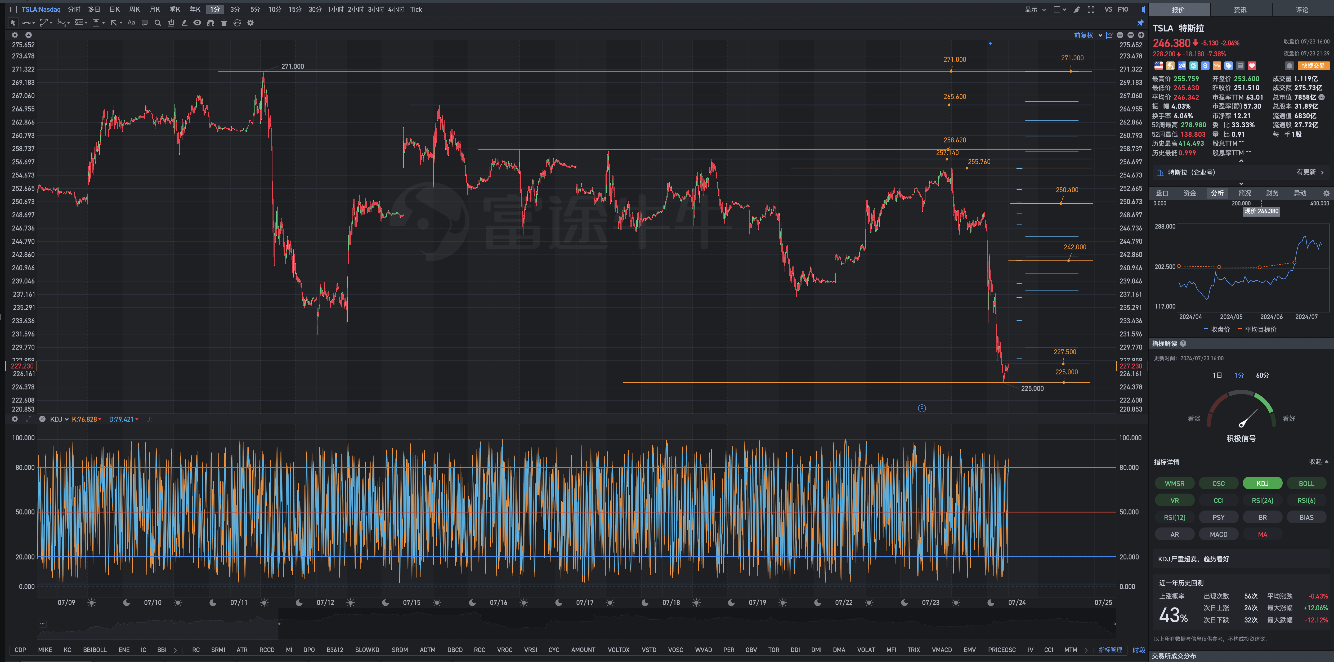 Analysis of the Tesla post-market review chart for Tuesday, July 23