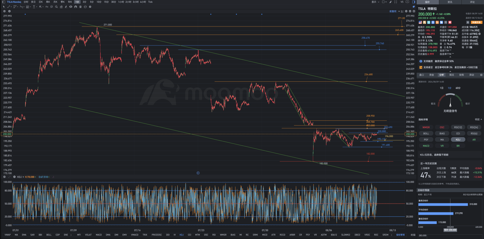 Analysis of the Tesla pre-market review chart for Monday, August 12th