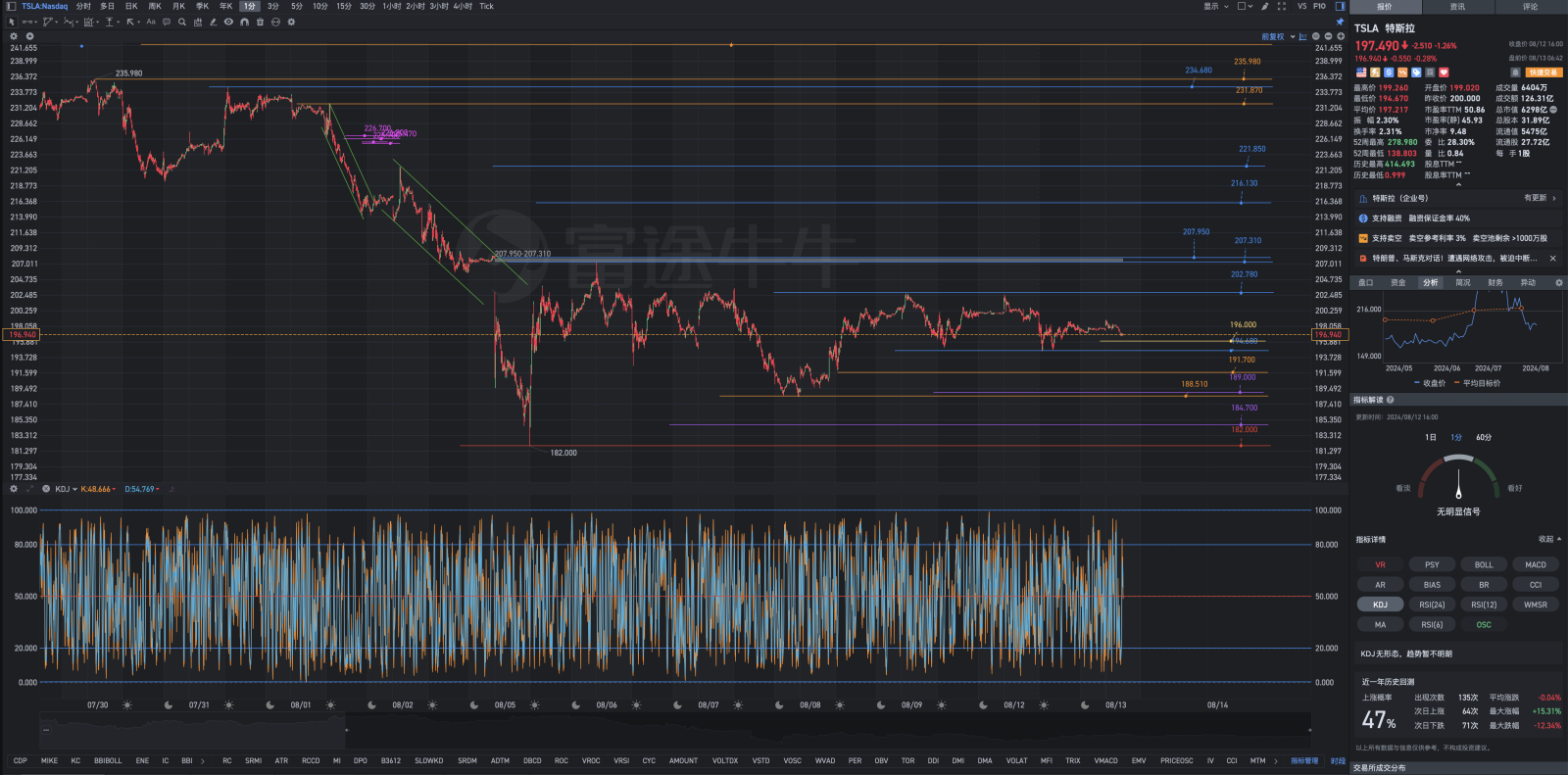 8月13日周二Tesla盘前复盘图表纵览