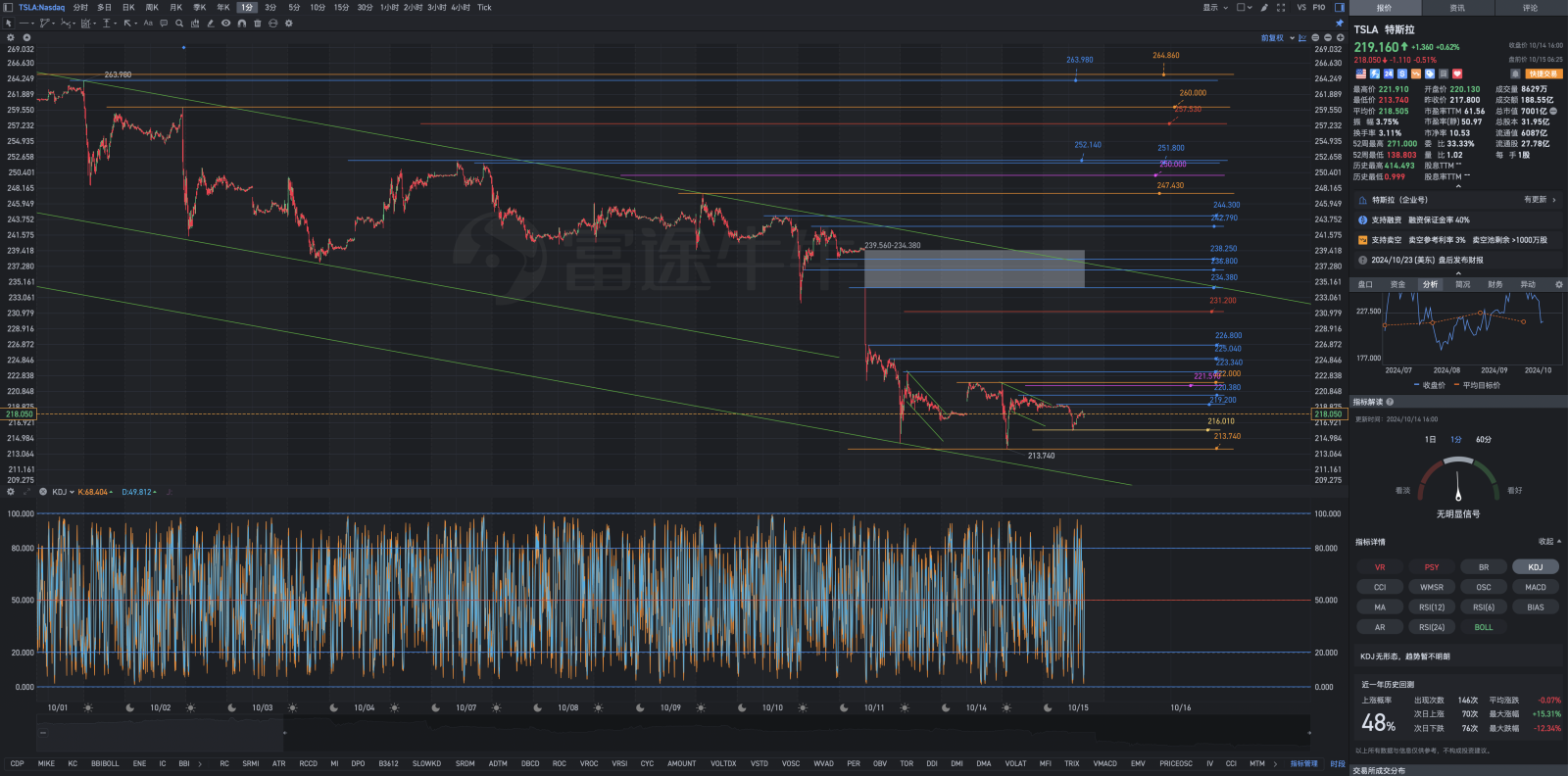 10月15日周二Tesla盘前复盘图表解析式