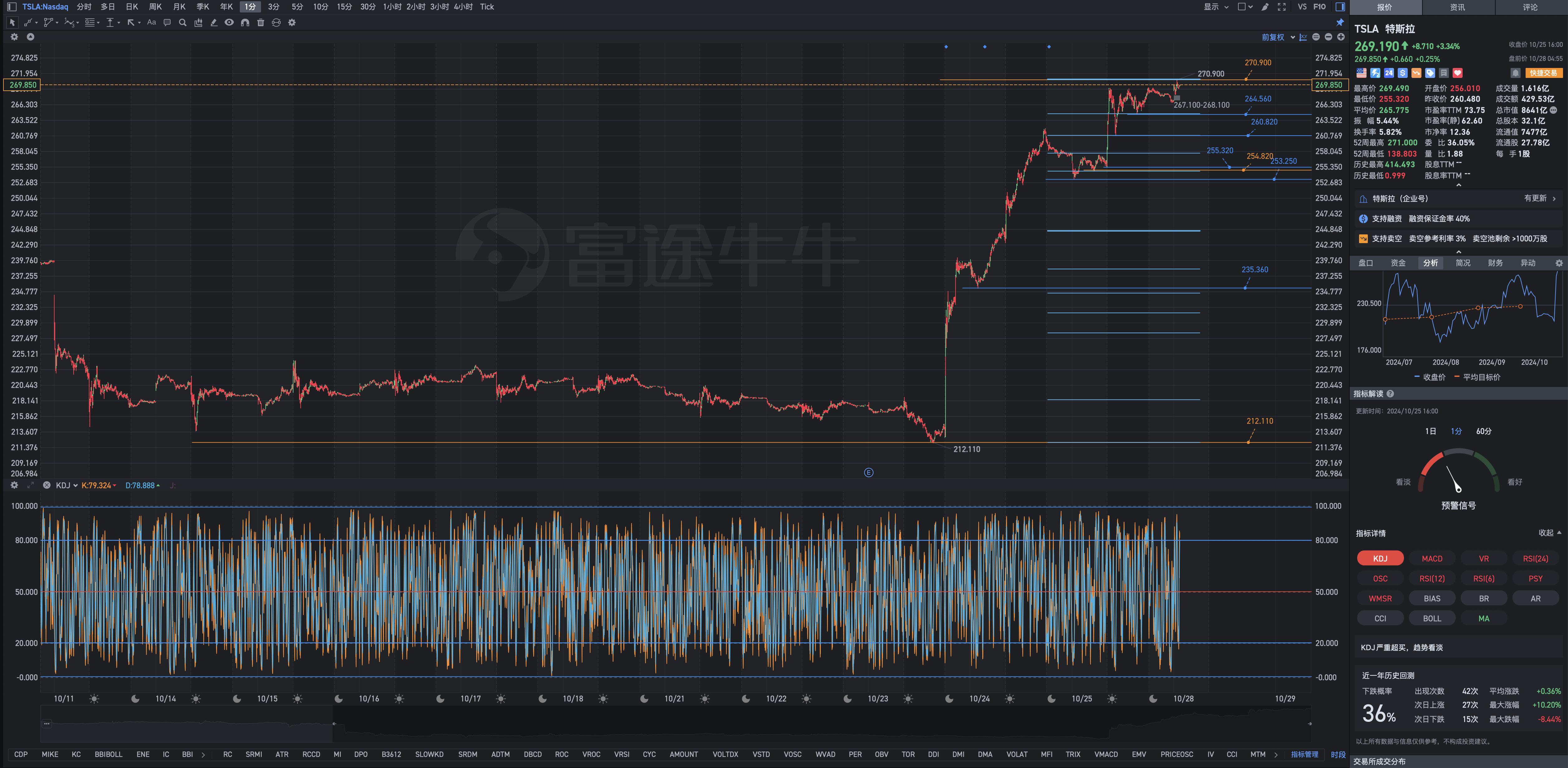 10月28日周一Tesla盘前复盘图表几何解析式