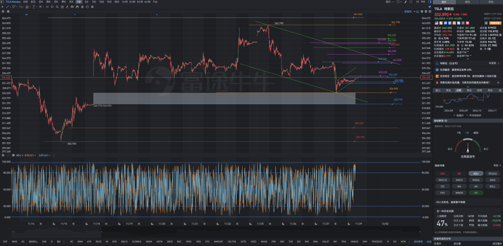 Geometric analysis formula for Tesla's after-hours replay chart on Wednesday, November 27.