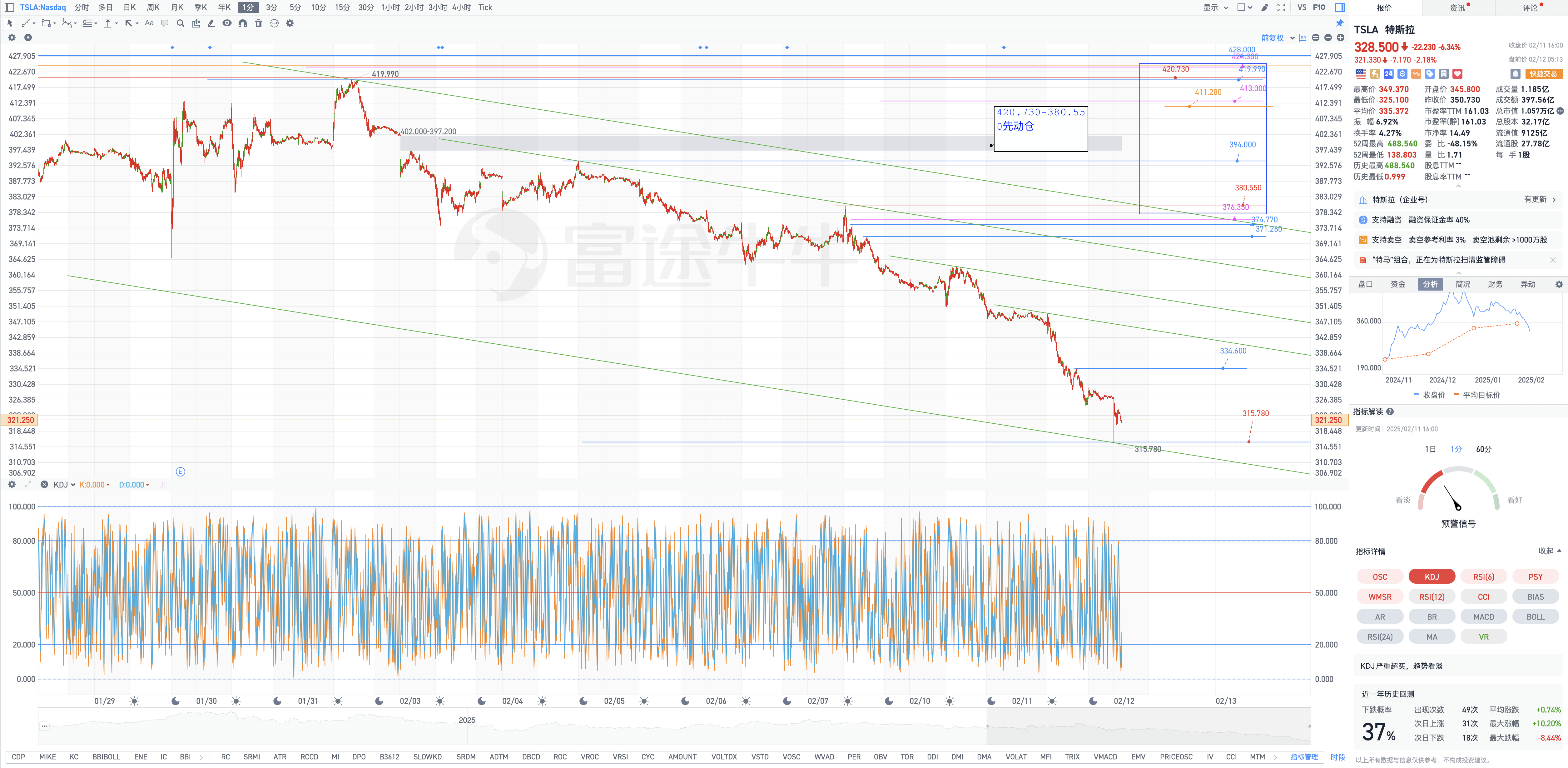 The geometric analysis formula of the pre-market review chart for Tesla on the 2nd and the 12th: The new government is clearing regulatory obstacles for Tesla.
