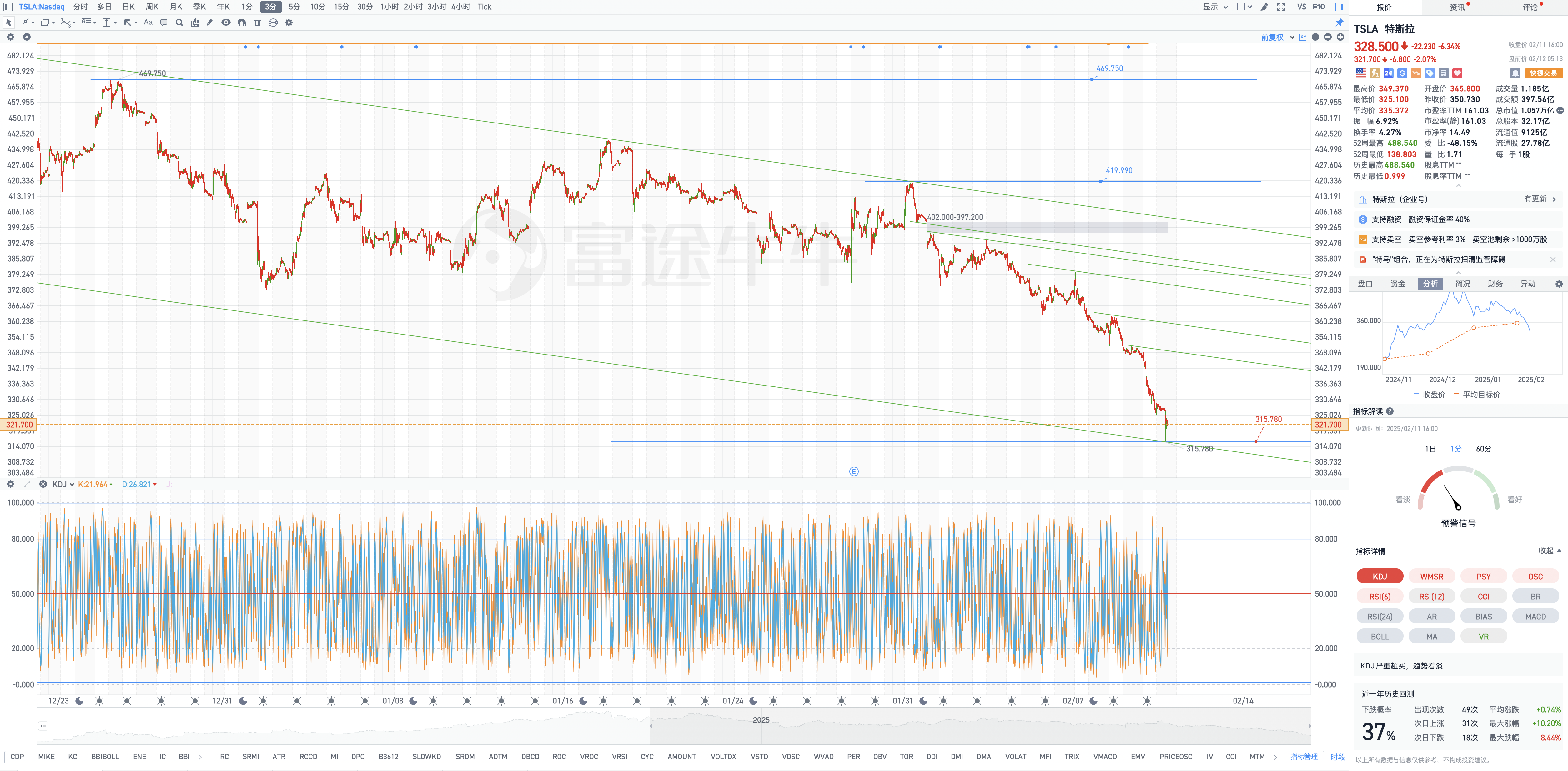 The geometric analysis formula of the pre-market review chart for Tesla on the 2nd and the 12th: The new government is clearing regulatory obstacles for Tesla.