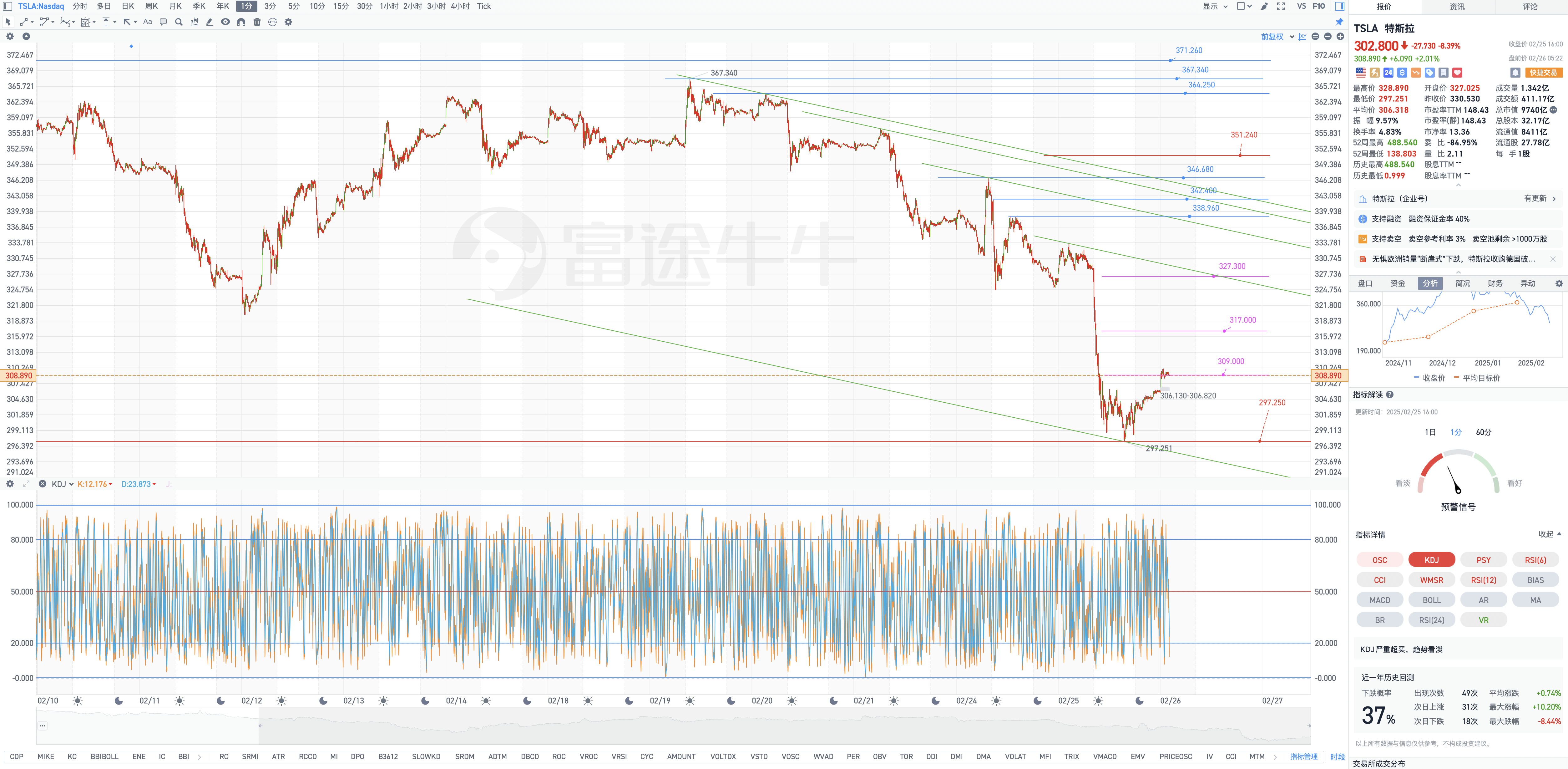 On Wednesday, February 26, Tesla's pre-market review chart geometric analysis: the great wave washes away the sand to collect gold, the promise remains.