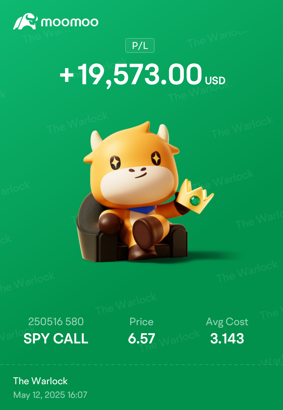 $SPDR S&P 500 ETF (SPY.US)$ what a run. sold most of the calls, letting about 10K still play out for the week and snagged some 575p as well. Think this will mostly do it for me this week though, I got a work summit for 3 days 🤮