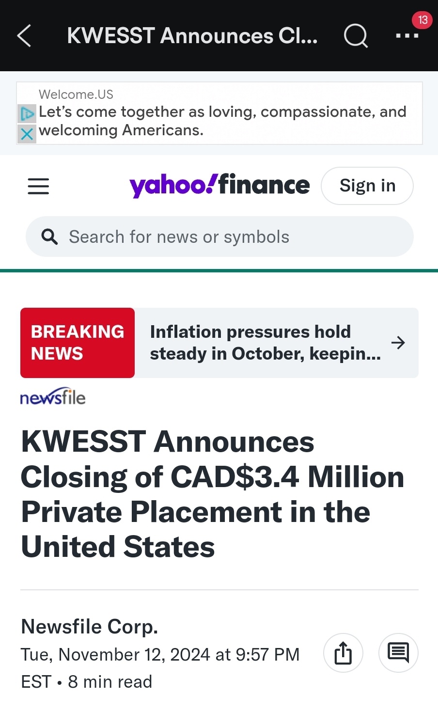 $凯欣控股（KXIN.US）$可能想要将$KWESSt Micro Systems（KWE.US）添加到您的关注列表中，或者在它仍然便宜的时候买入。