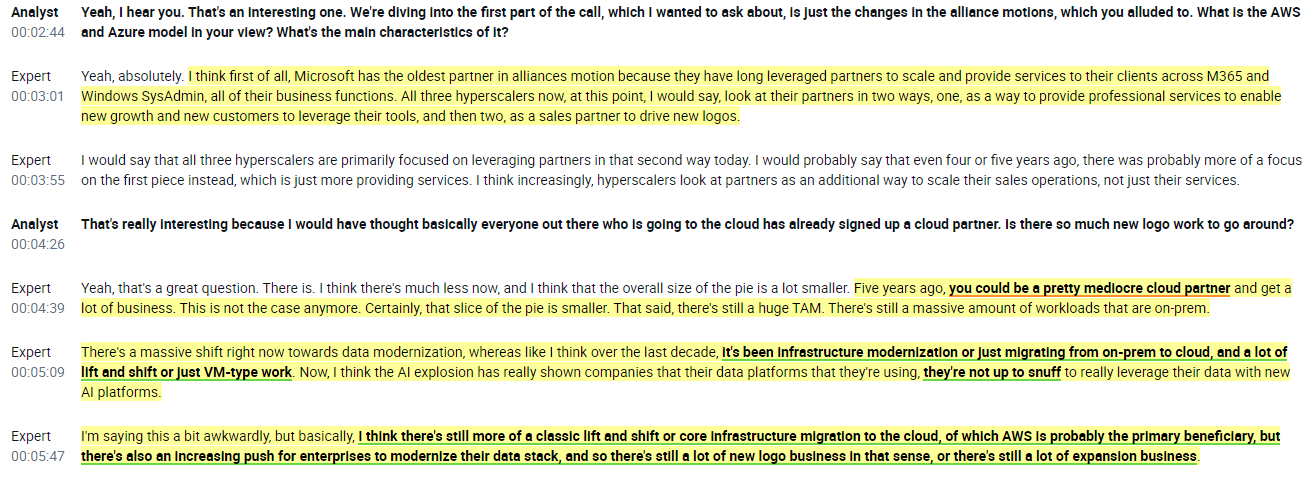 Cloud industry expert and partner shares his views on what he is seeing from clients right now and the hyper scalers:  - All three cloud providers $Amazon (AMZN...