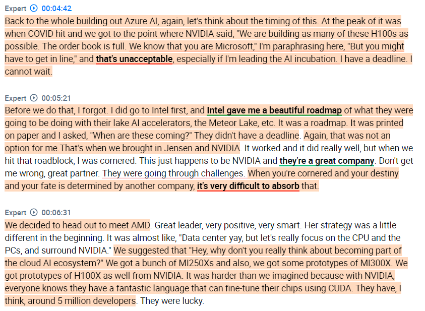 Very insightful interview with a High-Ranking Former $Microsoft (MSFT.US)$ employee responsible for AI on the AI chip space and its relation to $NVIDIA (NVDA.US...