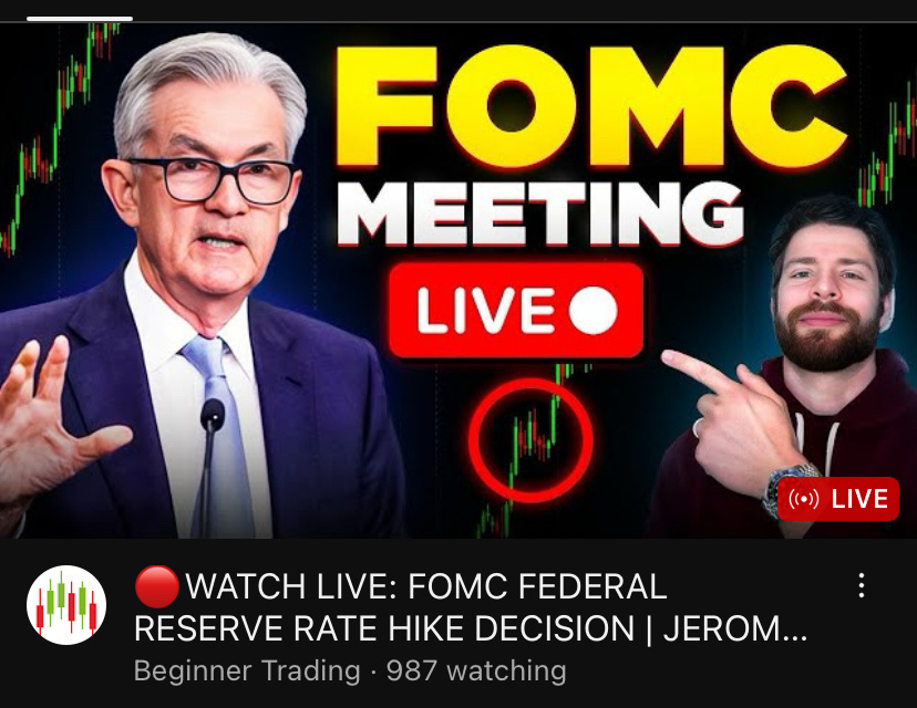 $SPDR S&P 500 ETF (SPY.US)$ Beginner Trading on youtube is streaming the FOMC meeting if you want to check it out and join in the conversation.  $Invesco QQQ Tr...