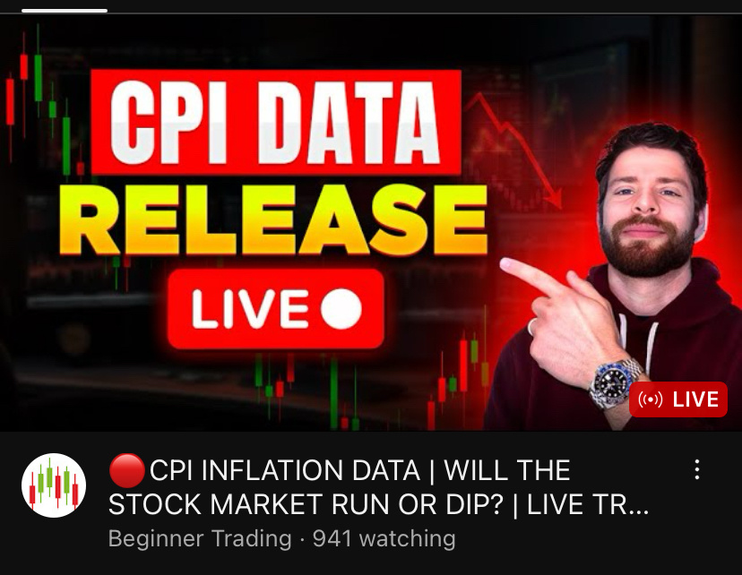 $SPDR S&P 500 ETF (SPY.US)$ Beginner trading on youtube is streaming the CPI data release if you want to check it out  $Invesco QQQ Trust (QQQ.US)$$NVIDIA (NVDA...