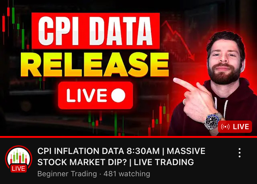 $Tesla (TSLA.US)$ Beginner Trading on youtube is streaming the CPI data release if you want to check it out and get the info quick  $Invesco QQQ Trust (QQQ.US)$...