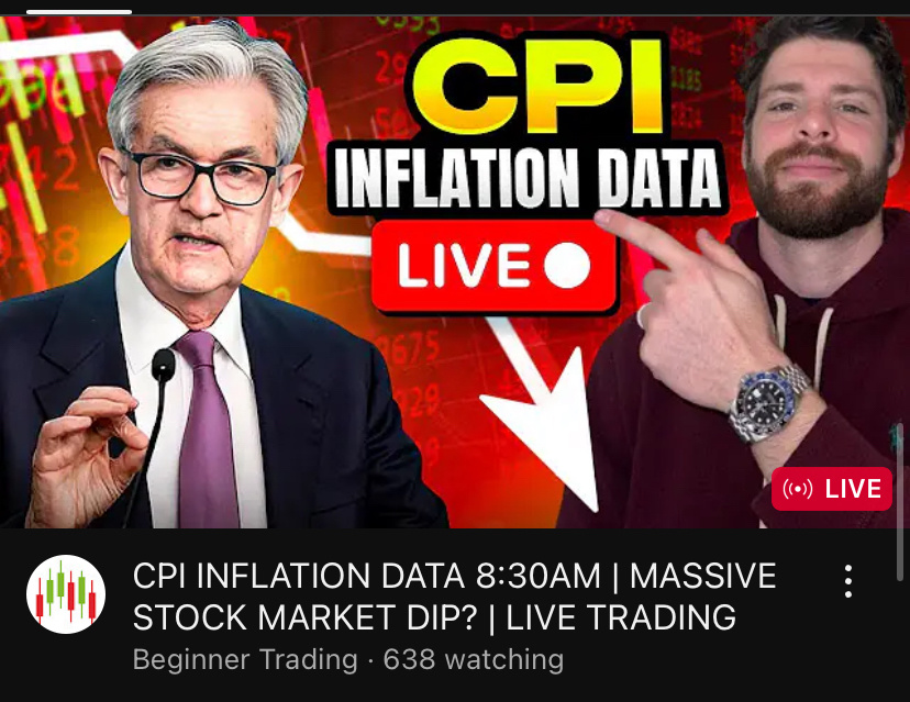 $Apple (AAPL.US)$ Beginner Trading on youtube is streaming the CPI data release if you want to check it out and join in the conversation  $SPDR S&P 500 ETF (SPY...