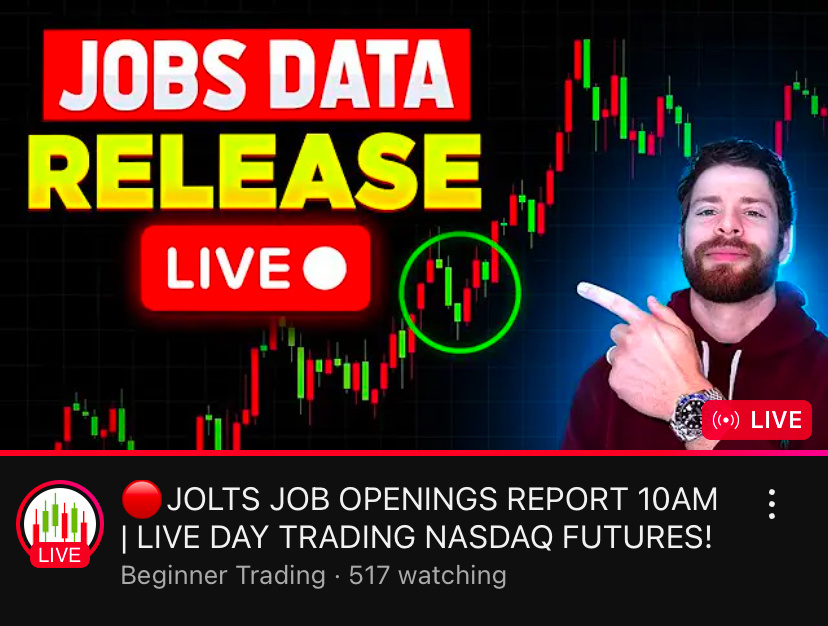 $Tesla (TSLA.US)$ Beginner Trading on youtube is streaming the jolts jobs numbers if you want to check it out and join in the conversation  $Invesco QQQ Trust (...